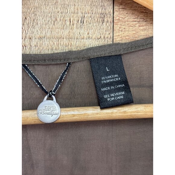 Bke Boutique Embellished V Neck Long Sleeve Modal Blend Top Size L Gray - Picture 3 of 6